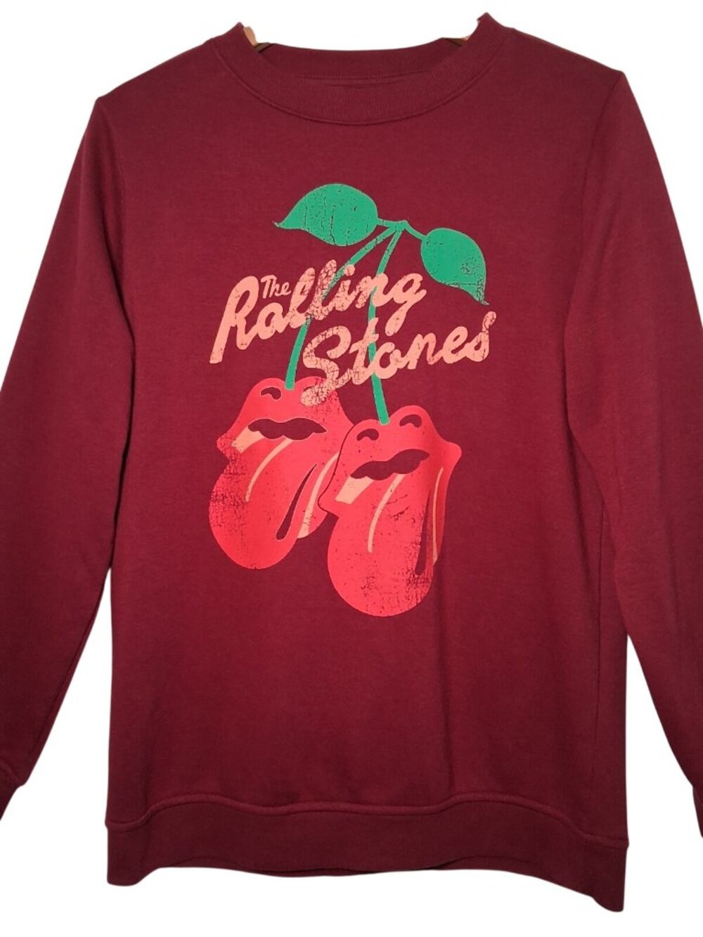 Rolling Stones Sweatshirt Women M Maroon Cherry Tongue And Lips Rock Band Shirt - Picture 2 of 13